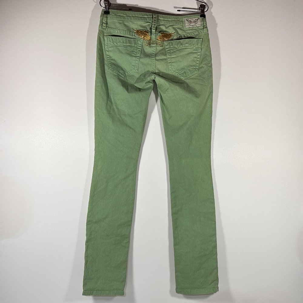Robin's Jeans "Marilyn" Green Gold Wing Pants Women Size 29
